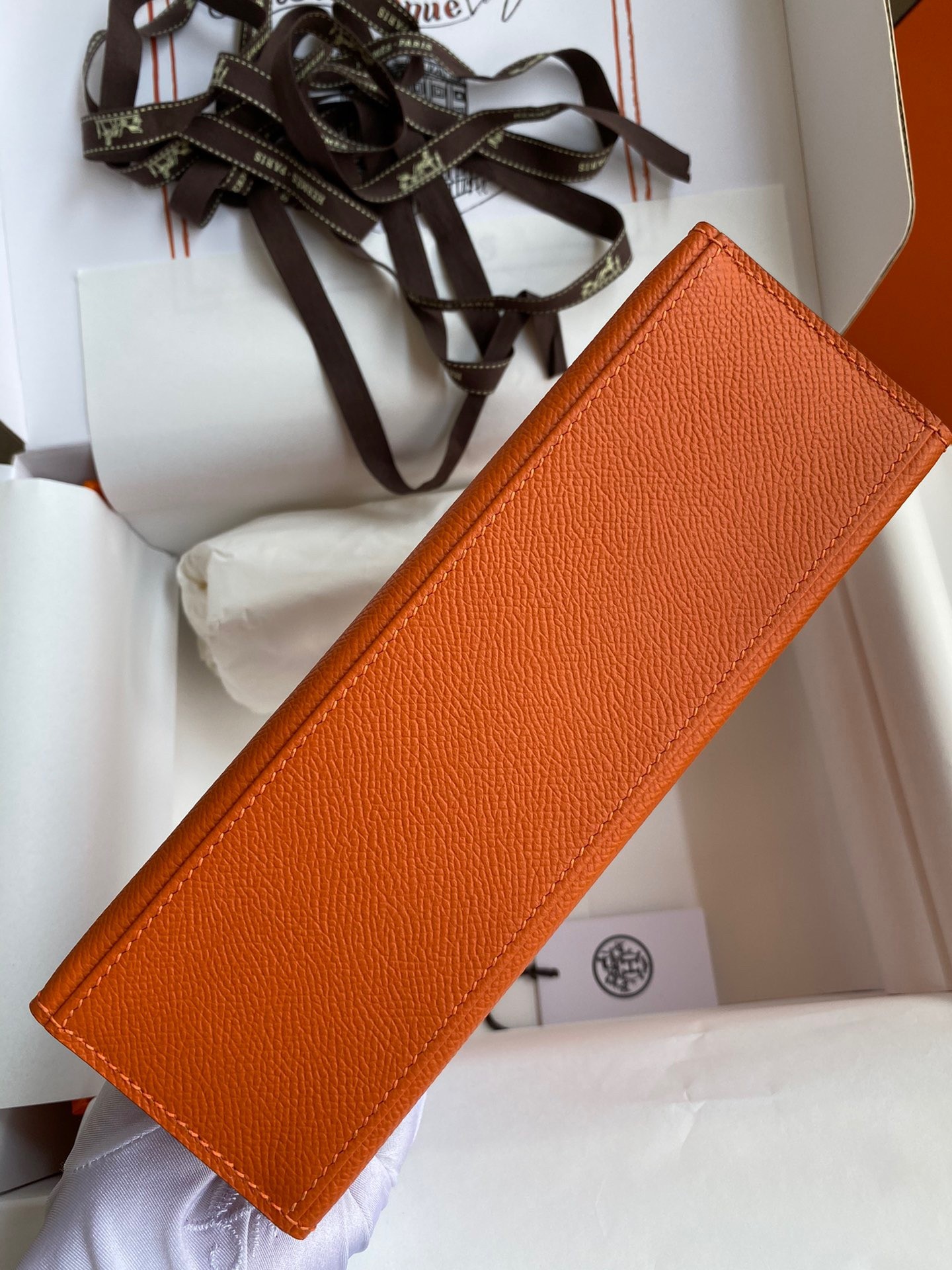 H**mes kelly pochette handmade bag in orange epsom calfskin