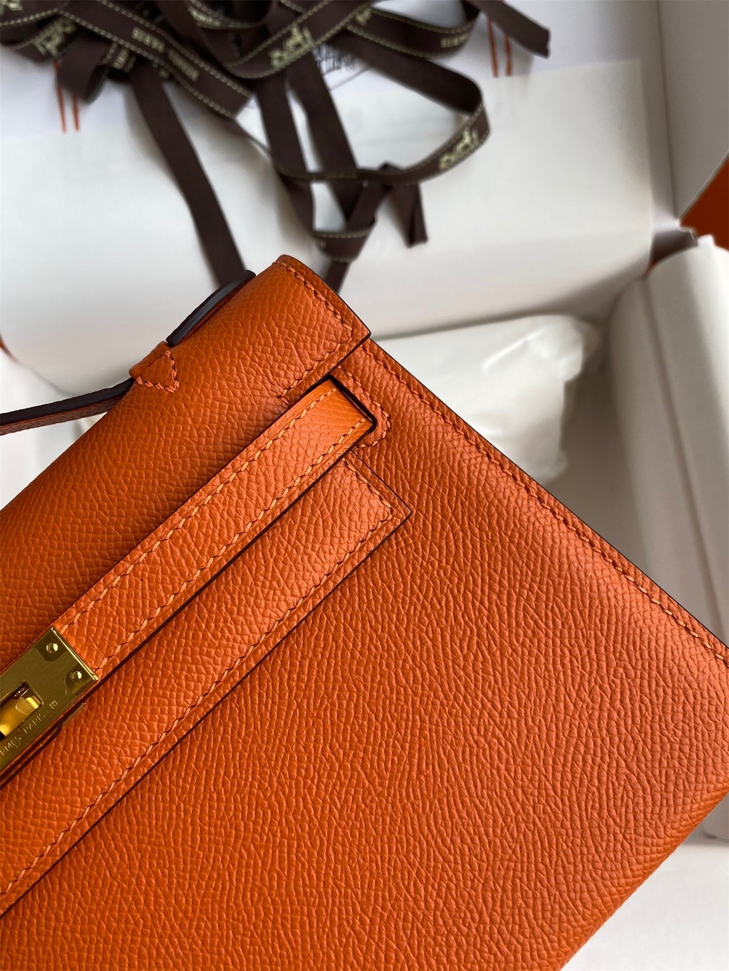 H**mes kelly pochette handmade bag in orange epsom calfskin