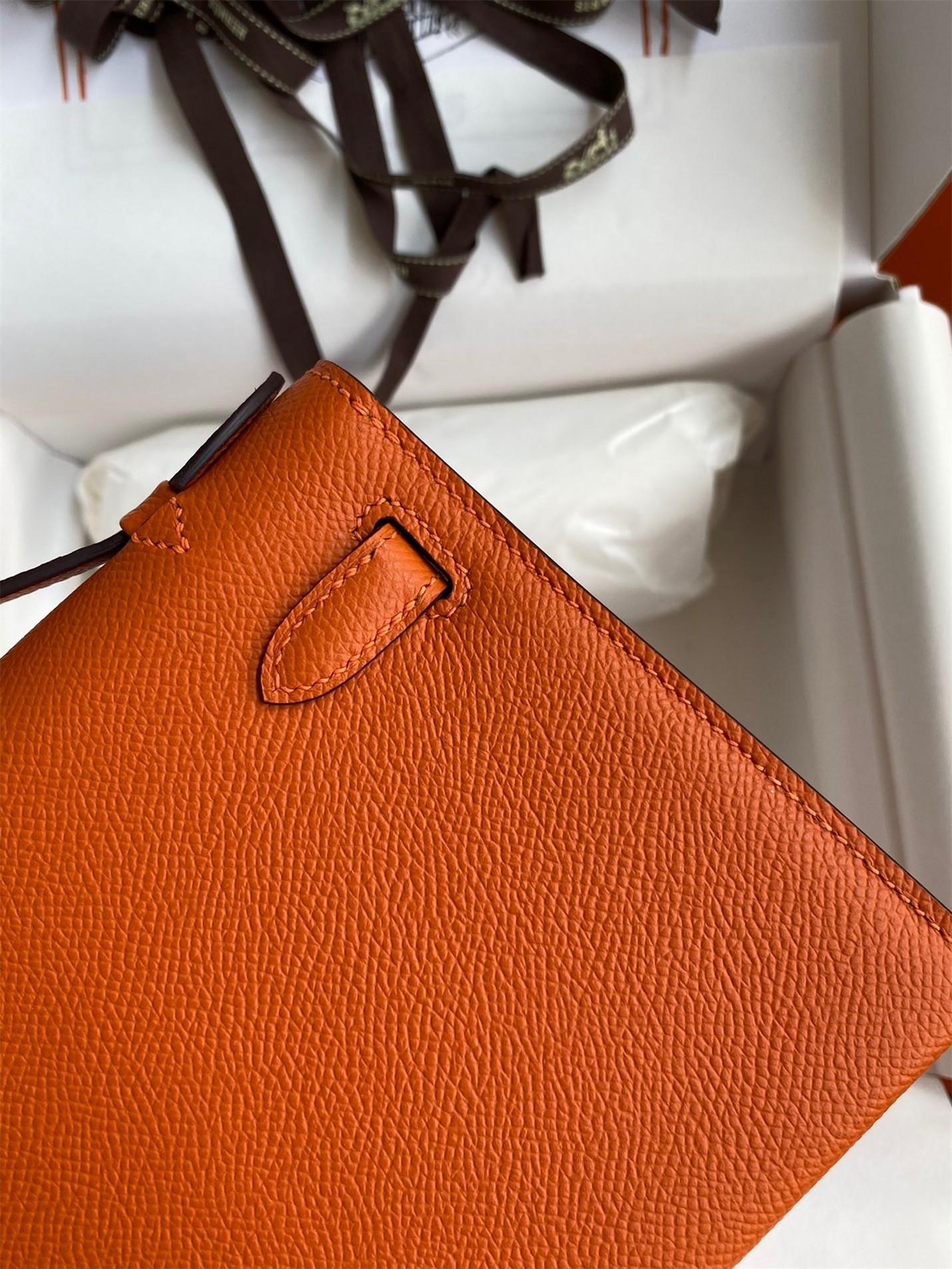 H**mes kelly pochette handmade bag in orange epsom calfskin