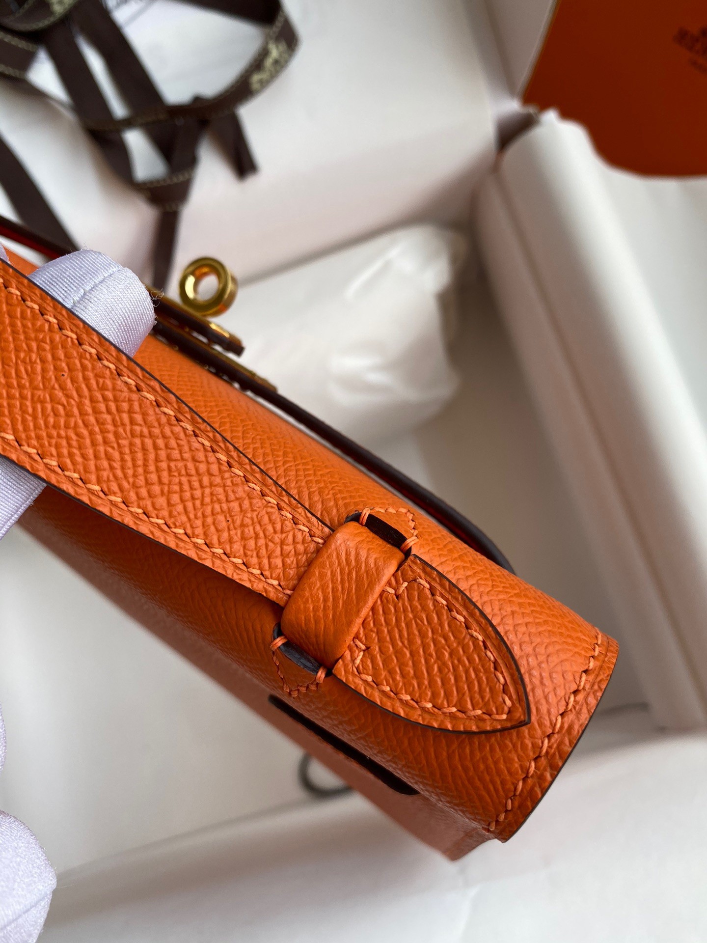 H**mes kelly pochette handmade bag in orange epsom calfskin