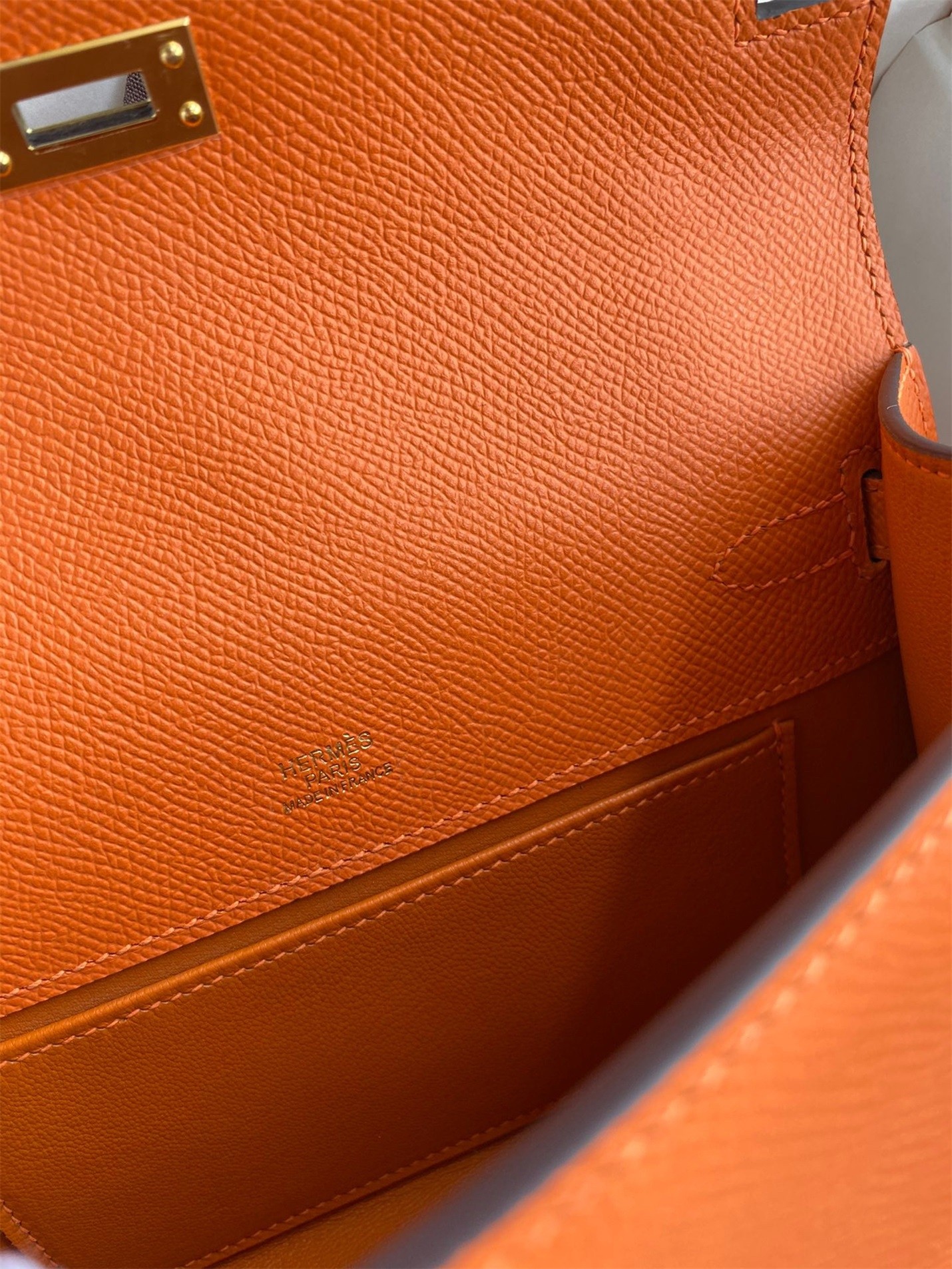 H**mes kelly pochette handmade bag in orange epsom calfskin