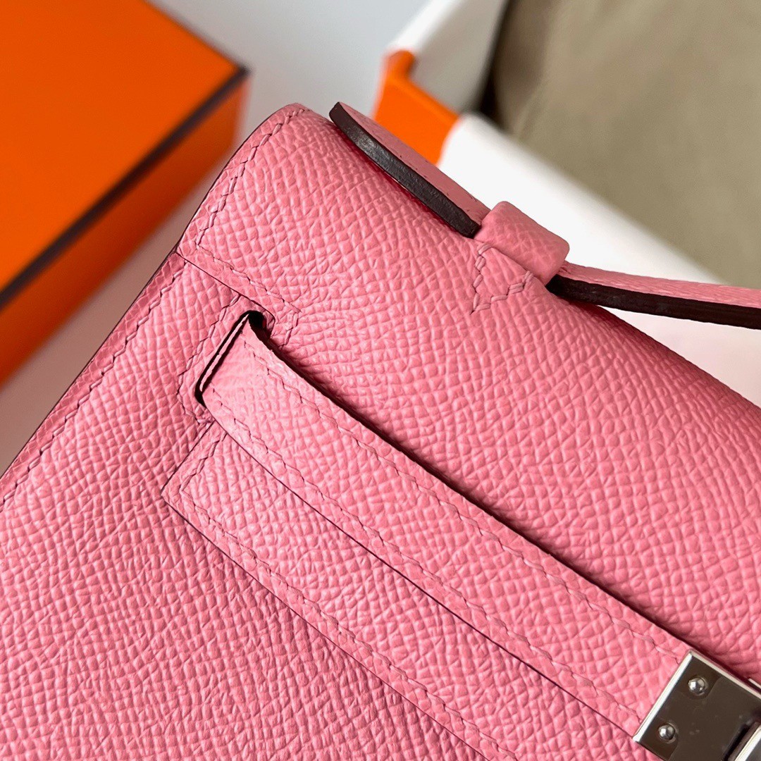 H**mes kelly pochette handmade bag in rose confetti epsom calfskin
