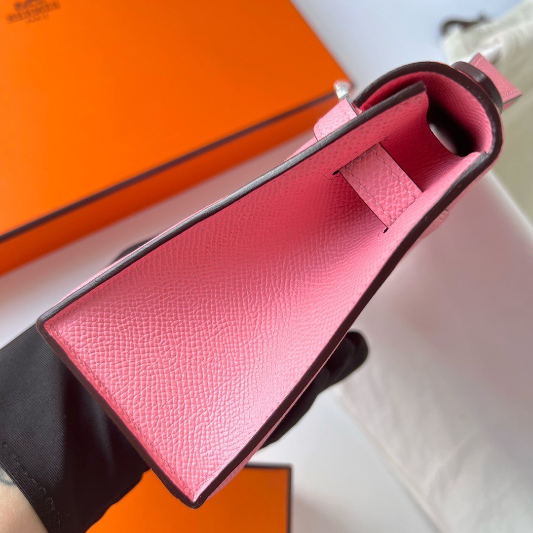 H**mes kelly pochette handmade bag in rose confetti epsom calfskin