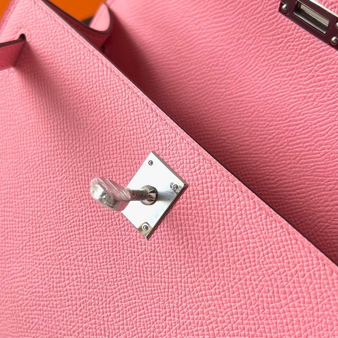 H**mes kelly pochette handmade bag in rose confetti epsom calfskin