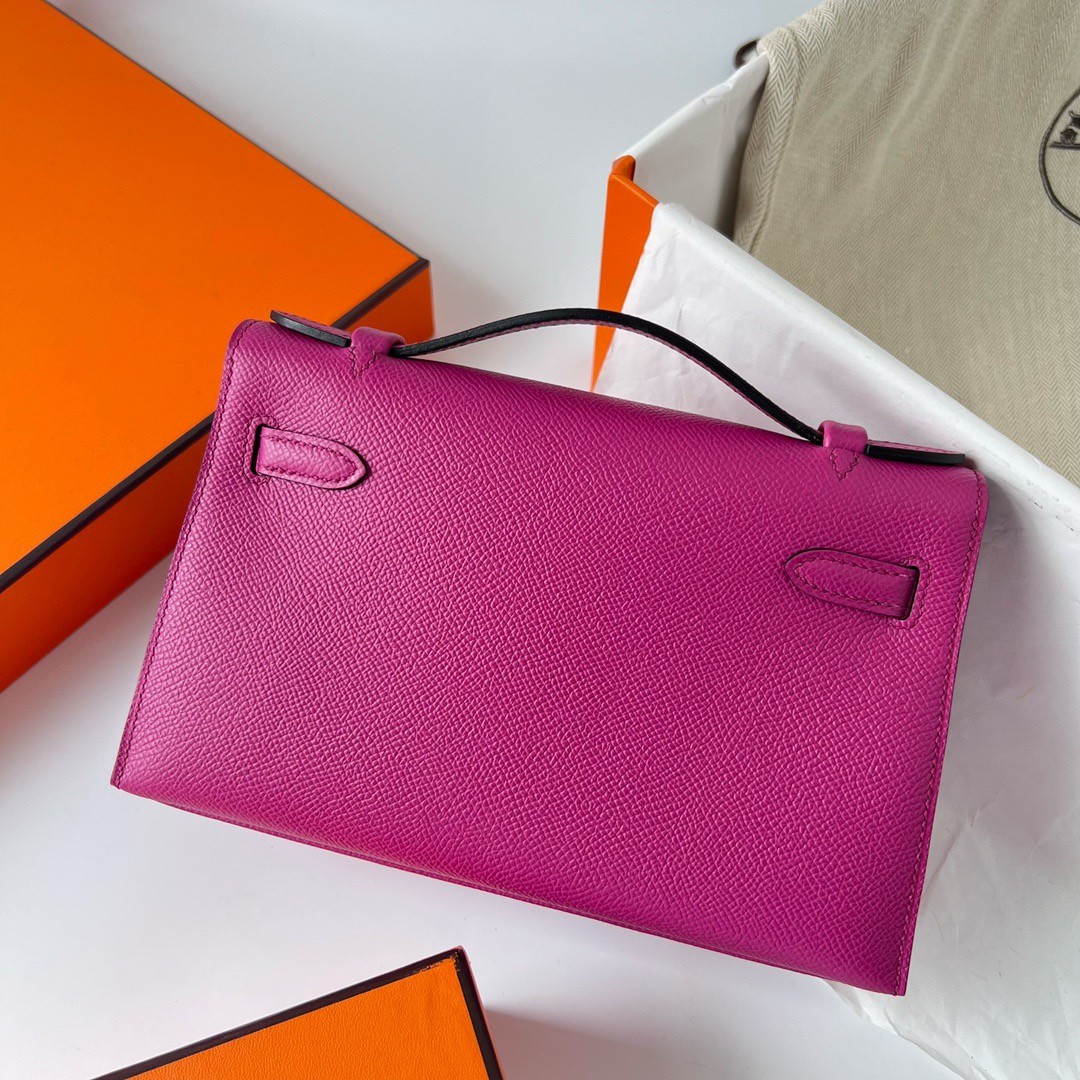 H**mes kelly pochette handmade bag in rose purple epsom calfskin