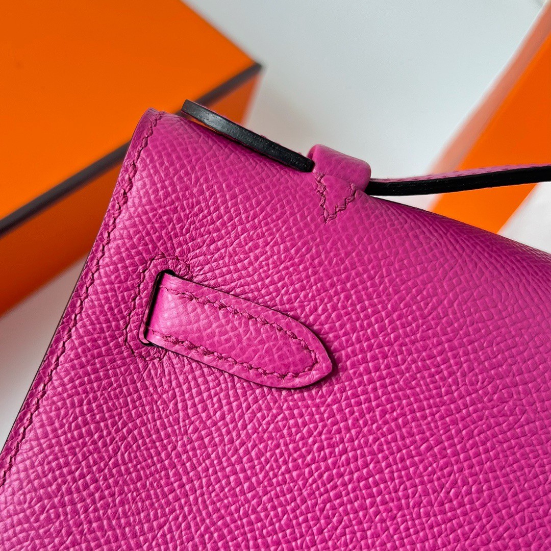H**mes kelly pochette handmade bag in rose purple epsom calfskin