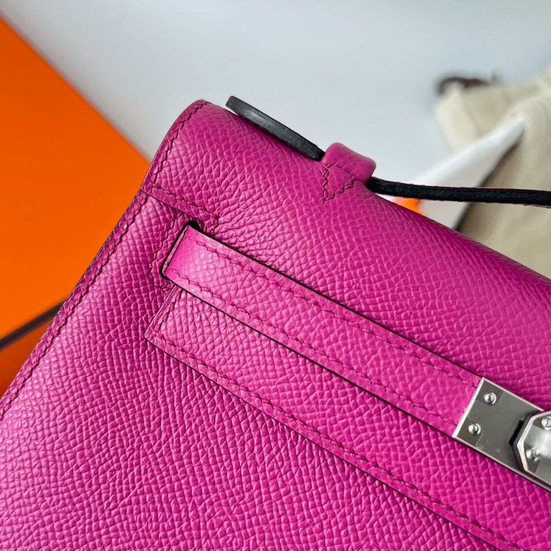 H**mes kelly pochette handmade bag in rose purple epsom calfskin