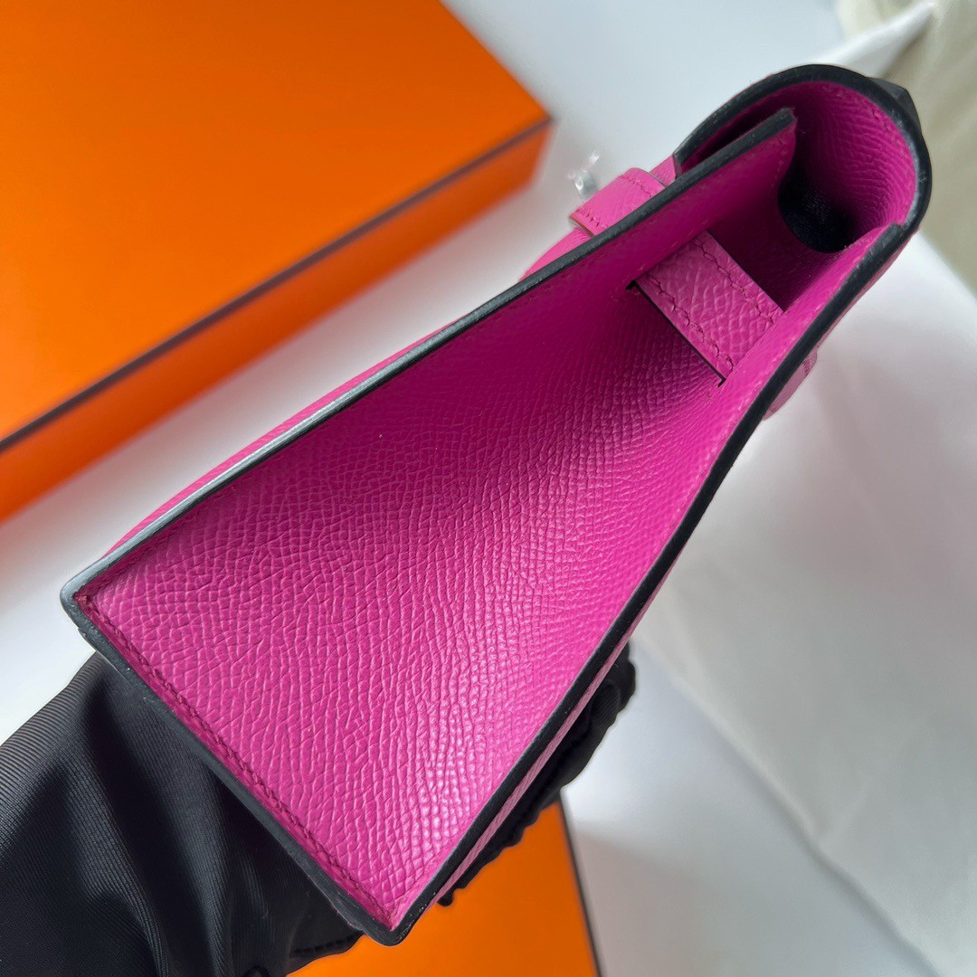 H**mes kelly pochette handmade bag in rose purple epsom calfskin