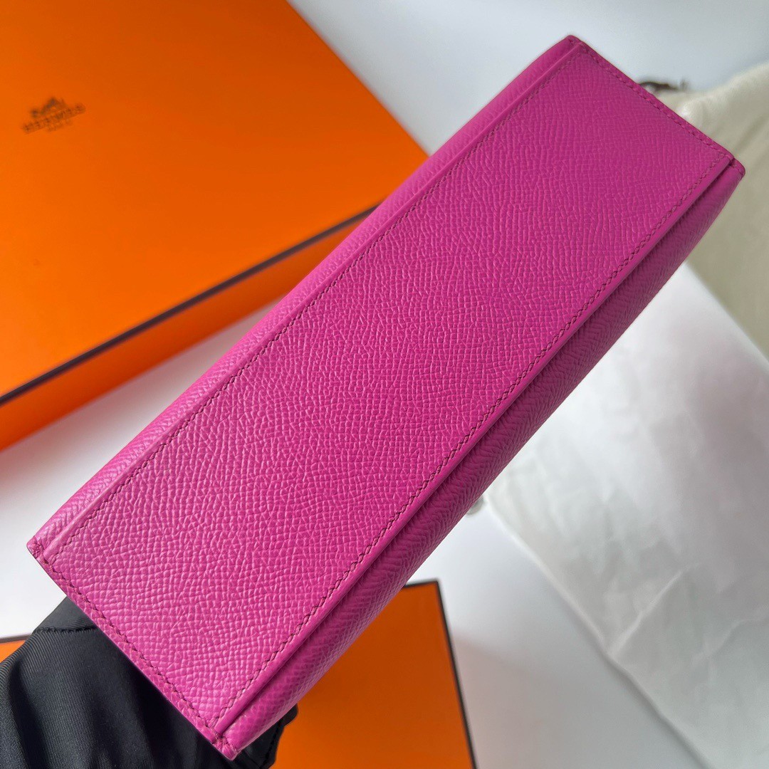 H**mes kelly pochette handmade bag in rose purple epsom calfskin