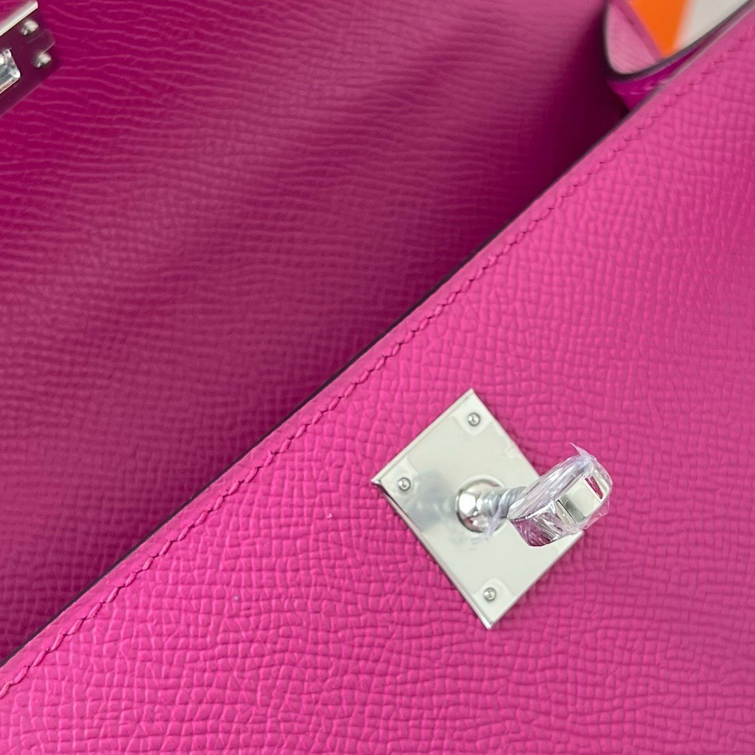 H**mes kelly pochette handmade bag in rose purple epsom calfskin