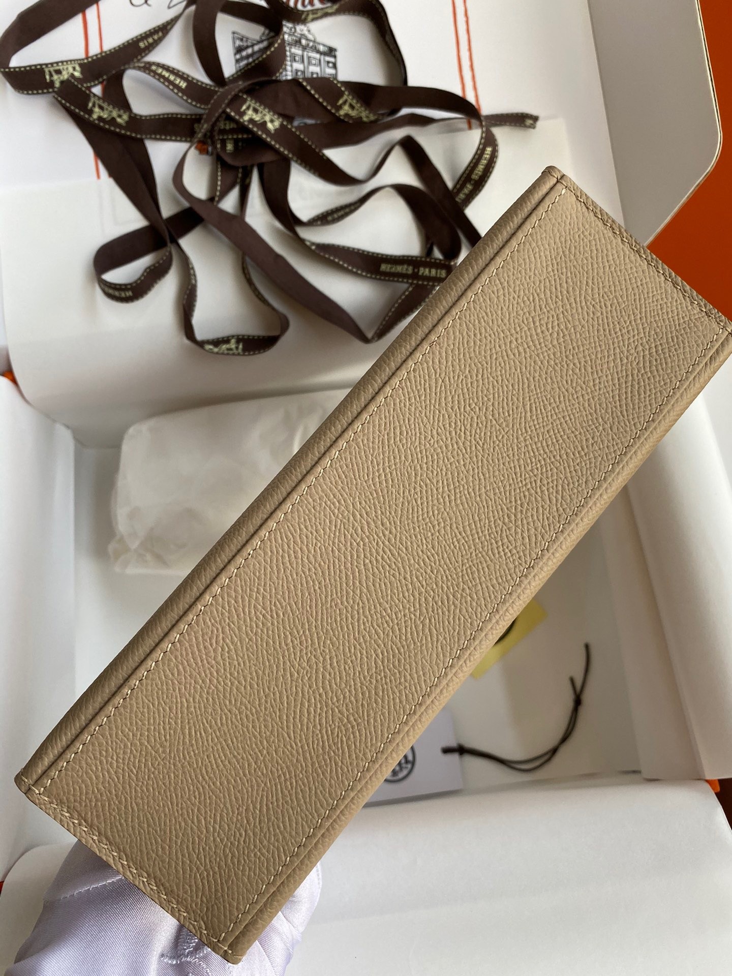H**mes kelly pochette handmade bag in trench epsom calfskin