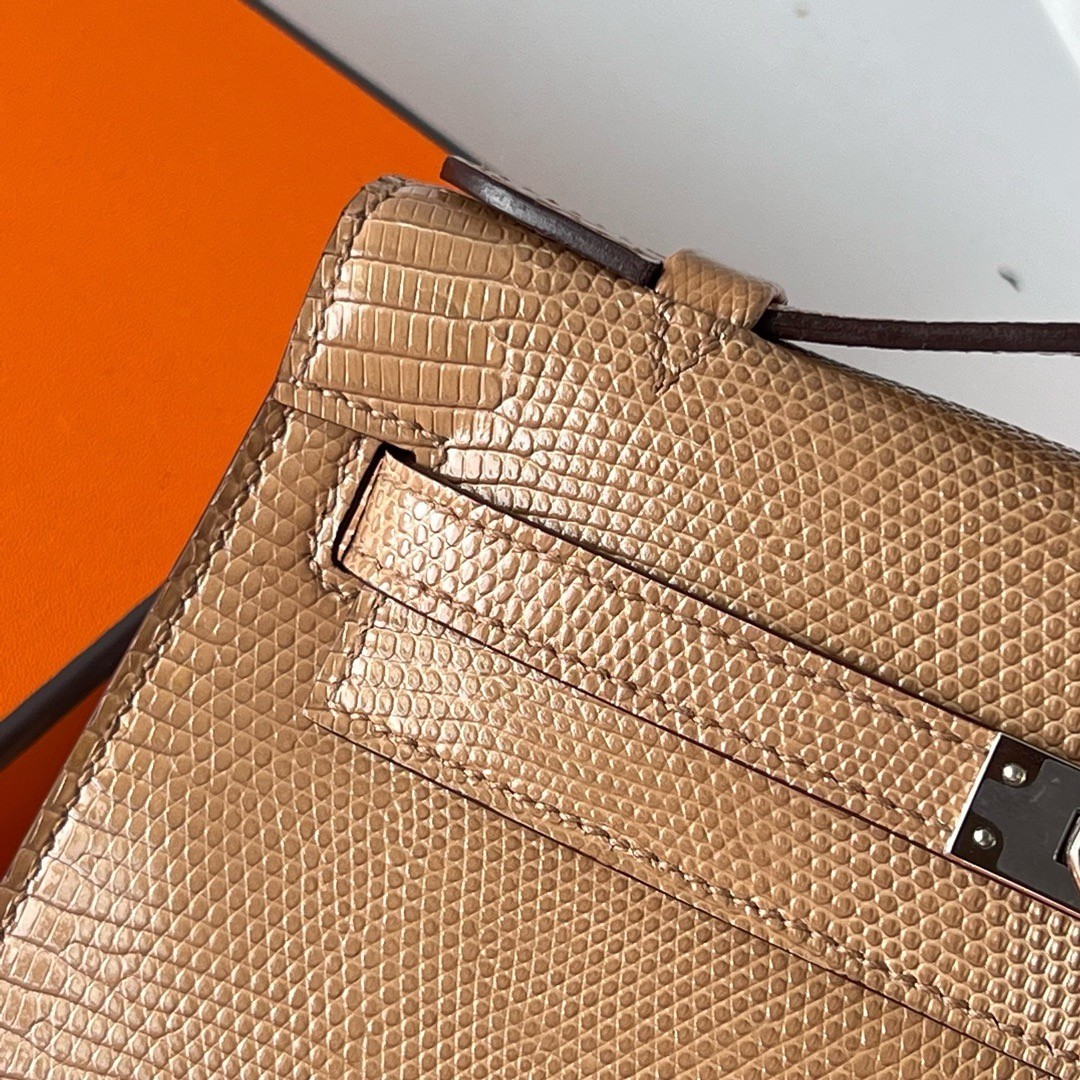 H**mes kelly pochette handmade bag in chai lizard skin