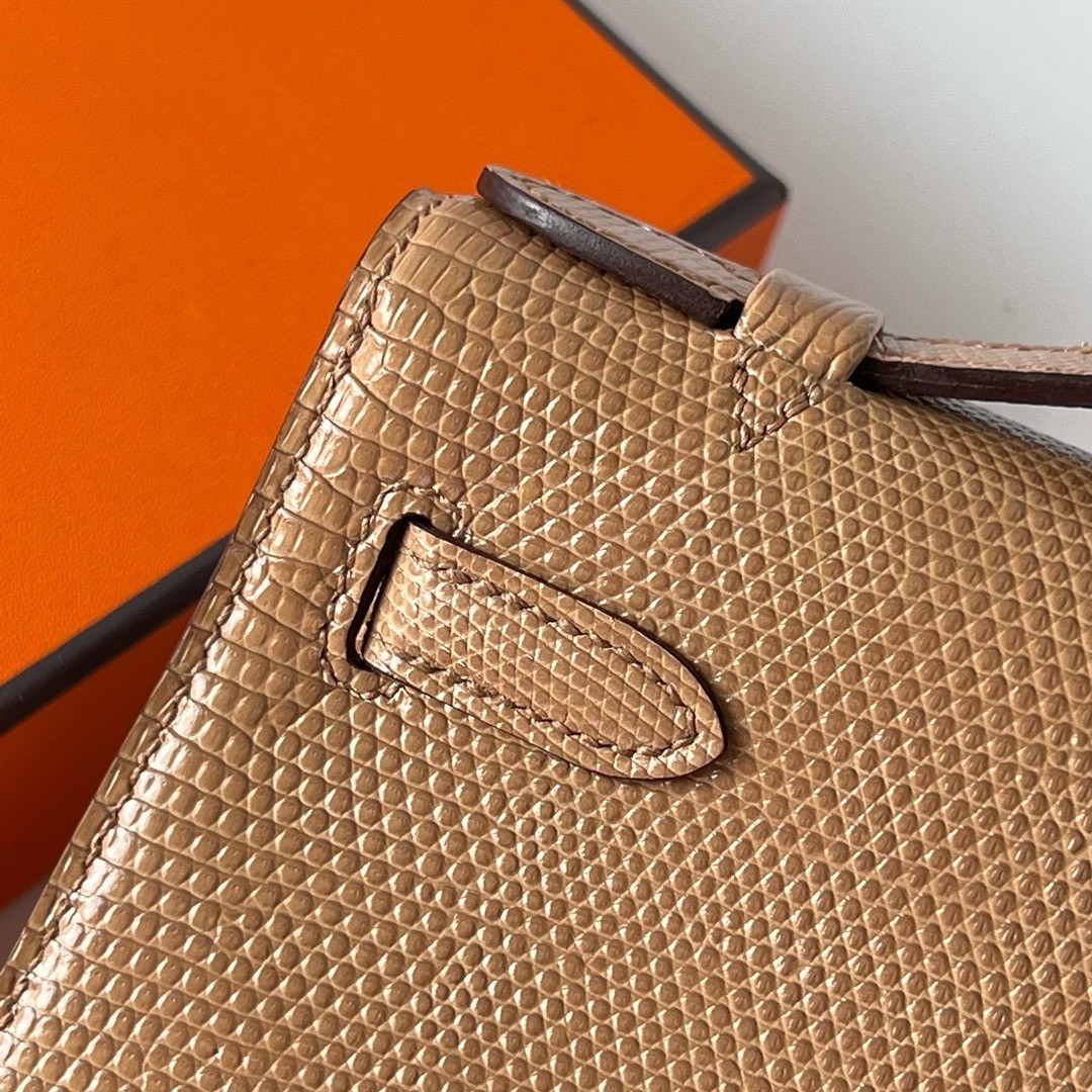 H**mes kelly pochette handmade bag in chai lizard skin