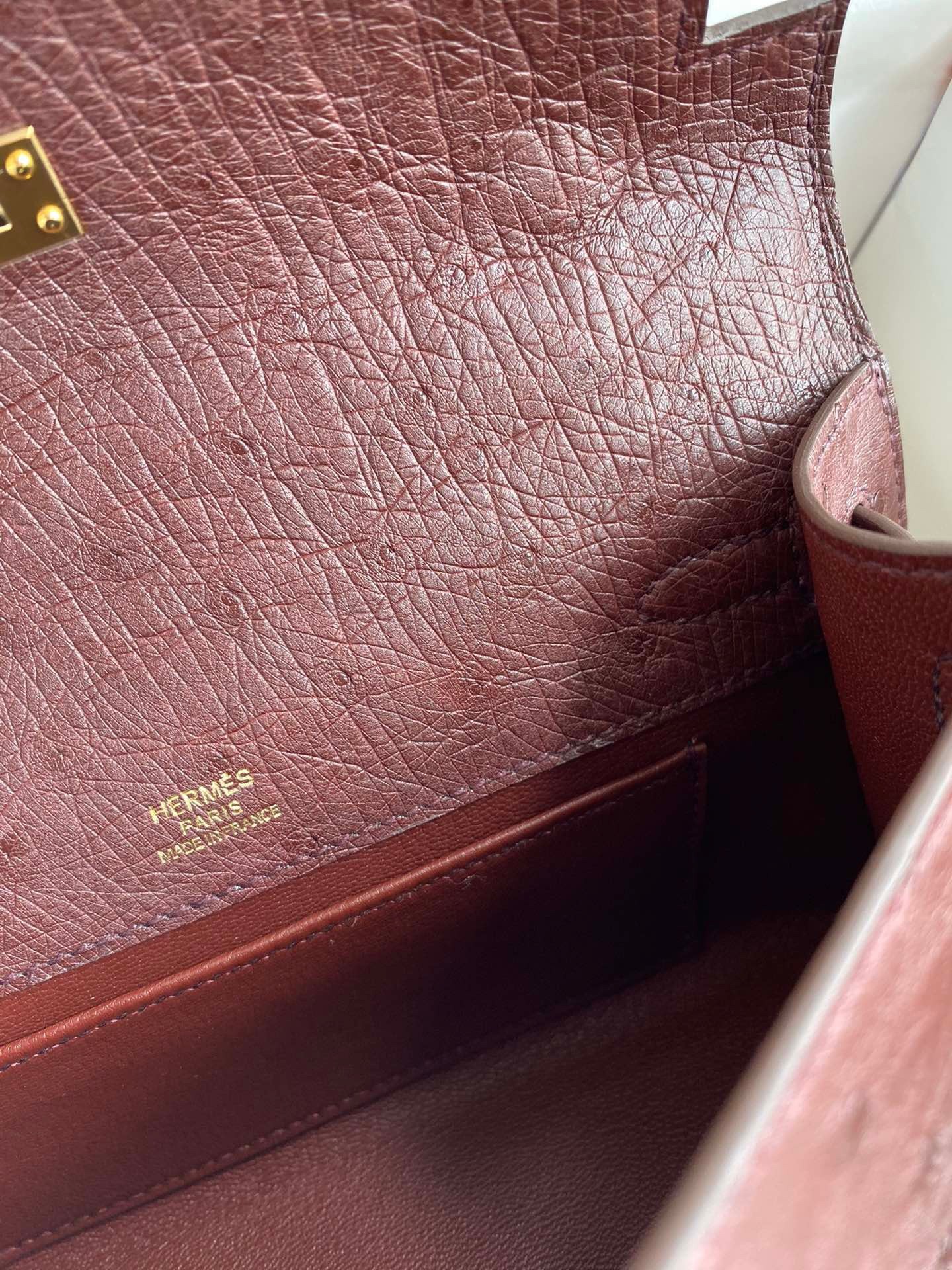 H**mes kelly pochette handmade bag in bordeaux ostrich leather