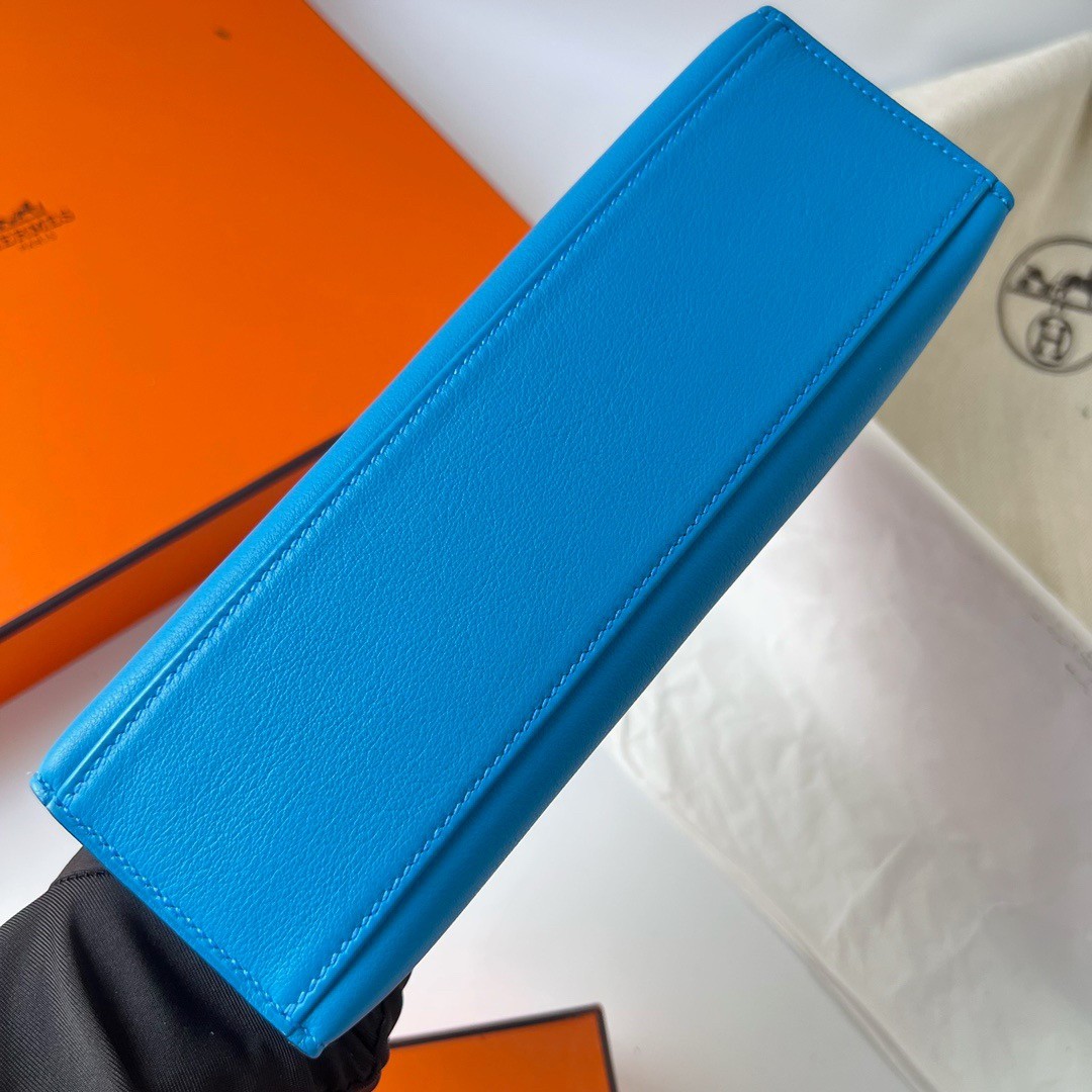 H**mes kelly pochette handmade bag in blue frida swift calfskin