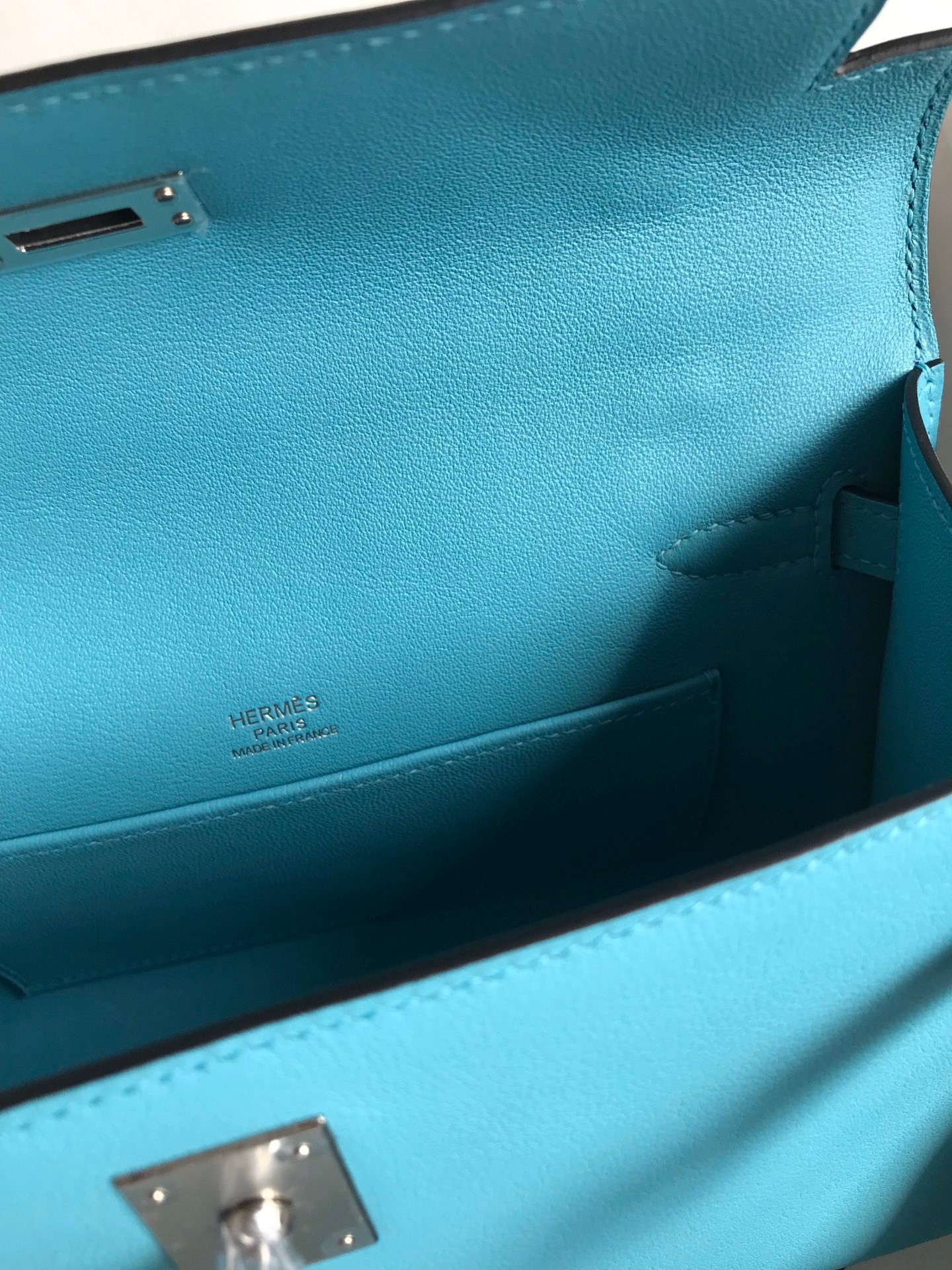 H**mes kelly pochette handmade bag in blue du nord swift calfskin