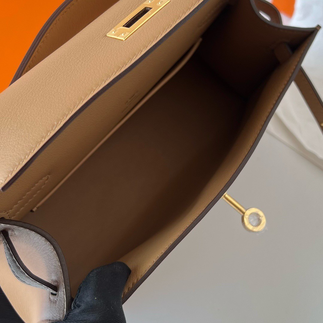 H**mes kelly pochette handmade bag in chai swift calfskin