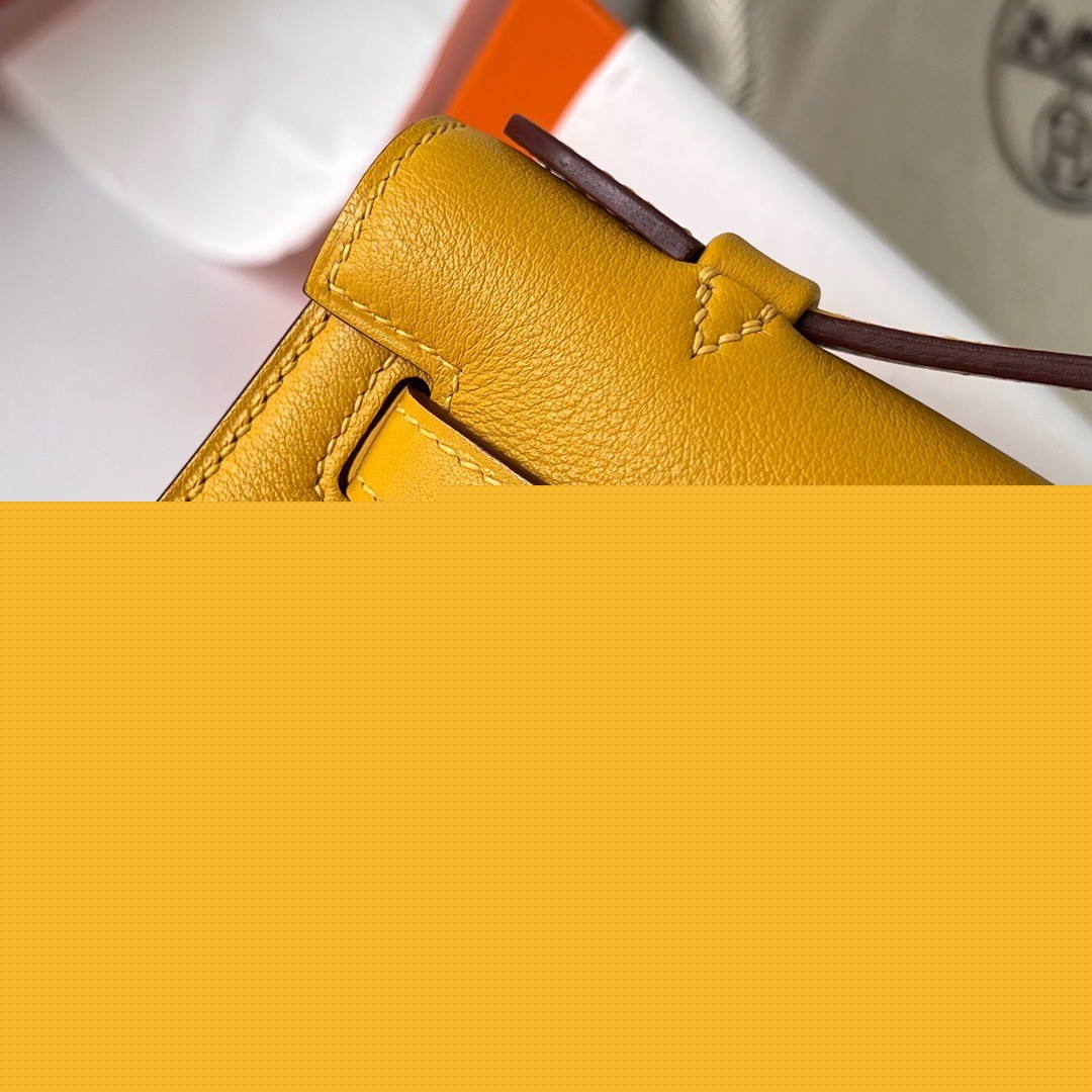 H**mes kelly pochette handmade bag in jaune ambre swift calfskin