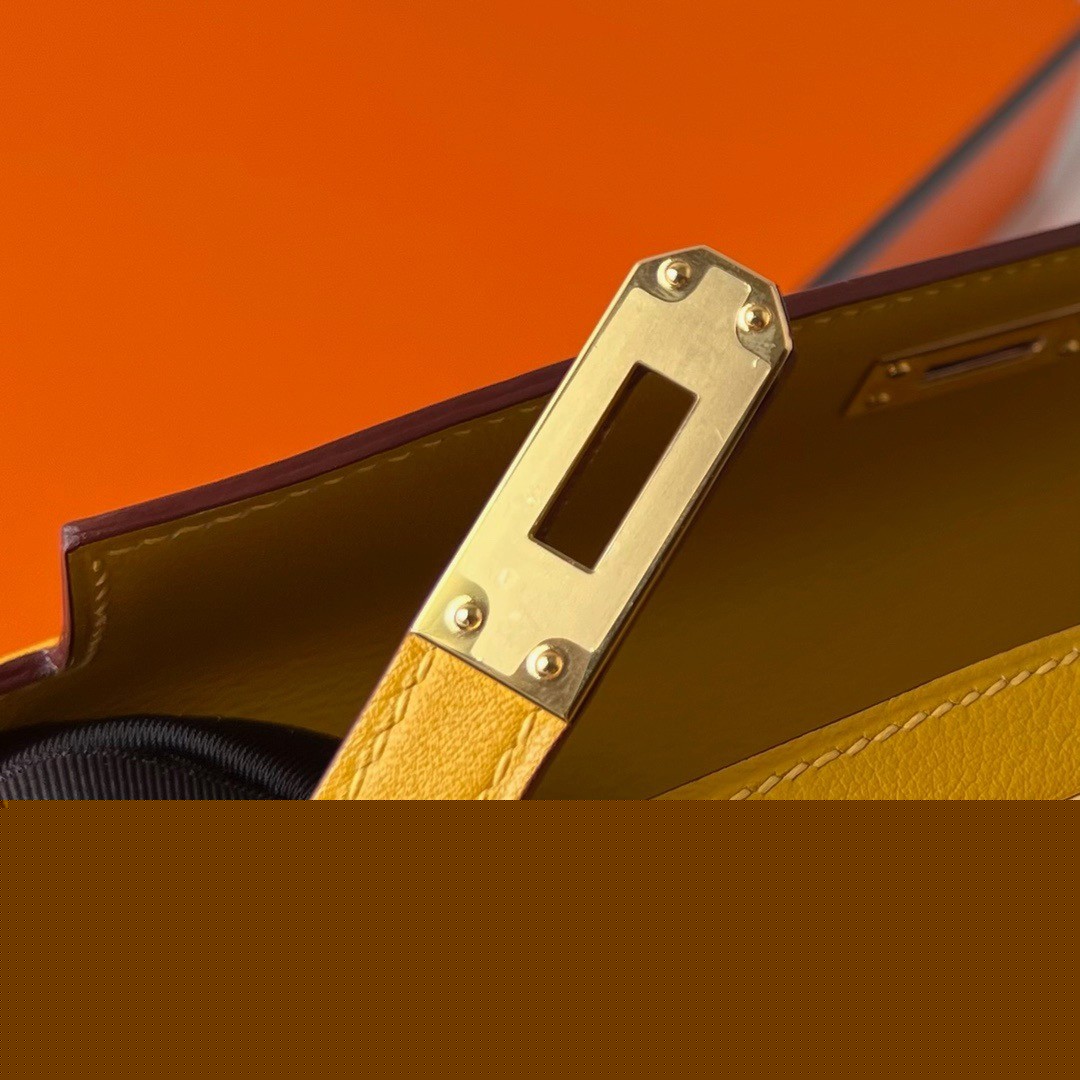 H**mes kelly pochette handmade bag in jaune ambre swift calfskin