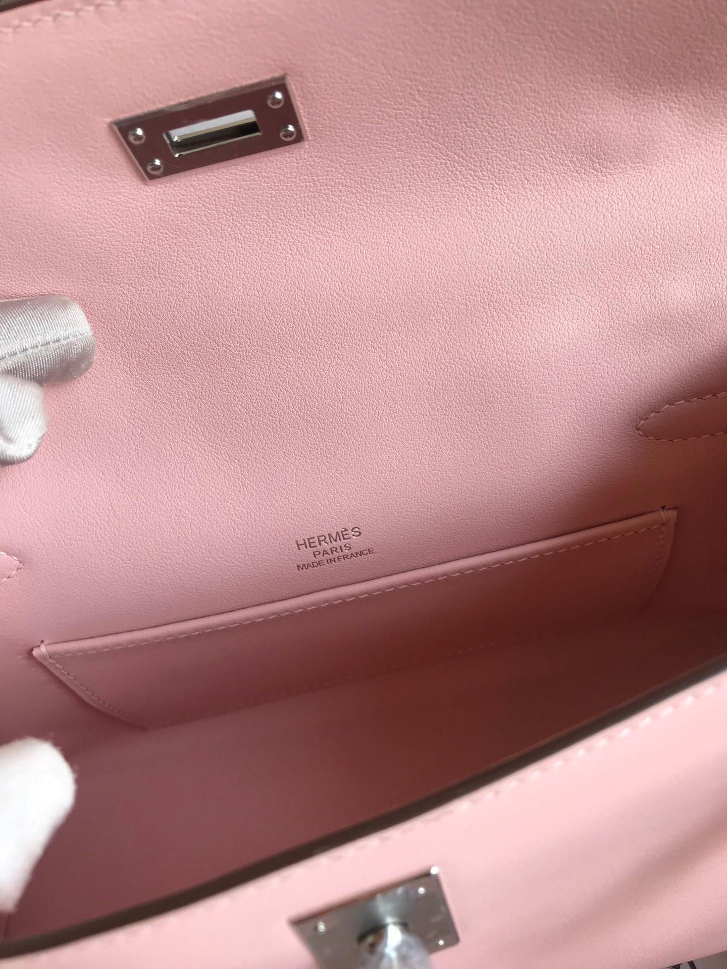 H**mes kelly pochette handmade bag in rose sakura swift calfskin
