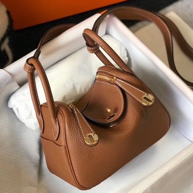H**mes lindy mini bag in gold clemence calfskin