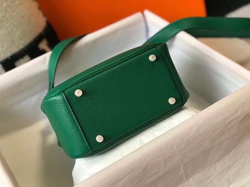 H**mes lindy mini bag in green clemence calfskin