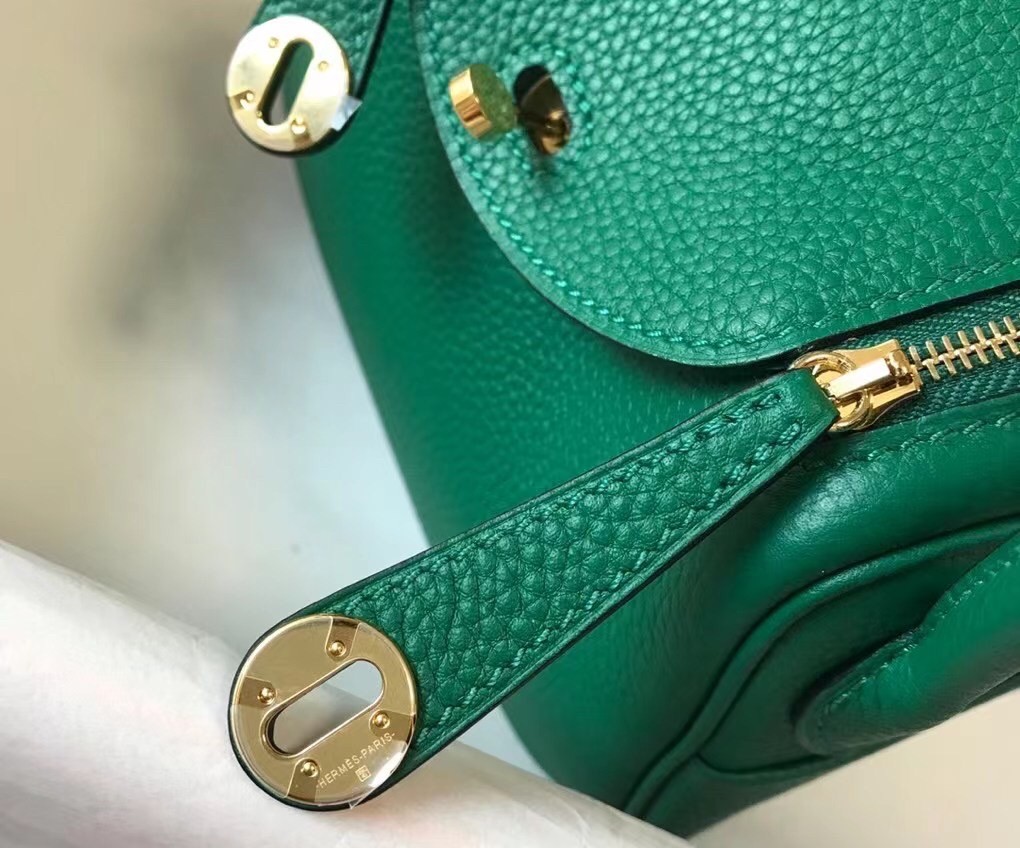 H**mes lindy mini bag in green clemence calfskin