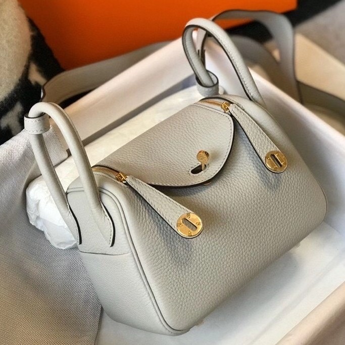 H**mes mini lindy bag in pearl grey clemence leather