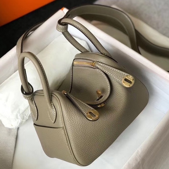 H**mes lindy mini bag in tourterelle clemence calfskin