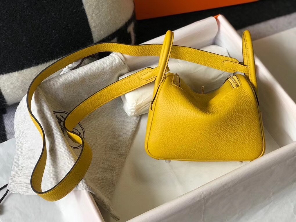 H**mes lindy mini bag in yellow clemence calfskin