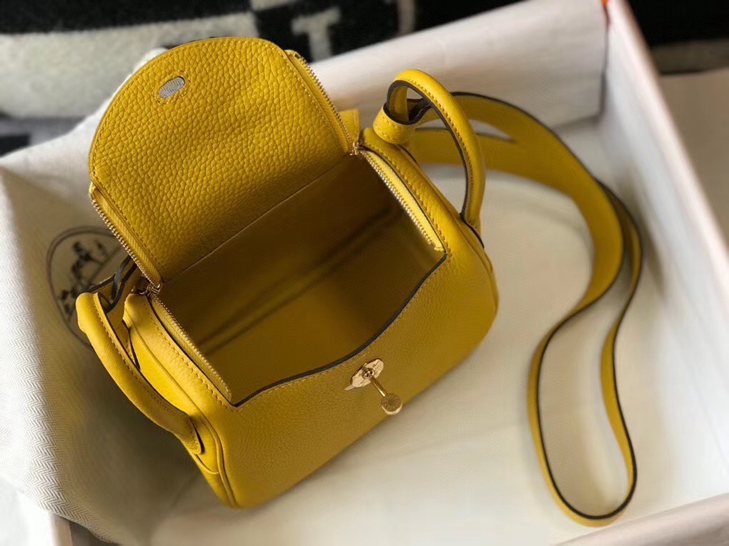 H**mes lindy mini bag in yellow clemence calfskin