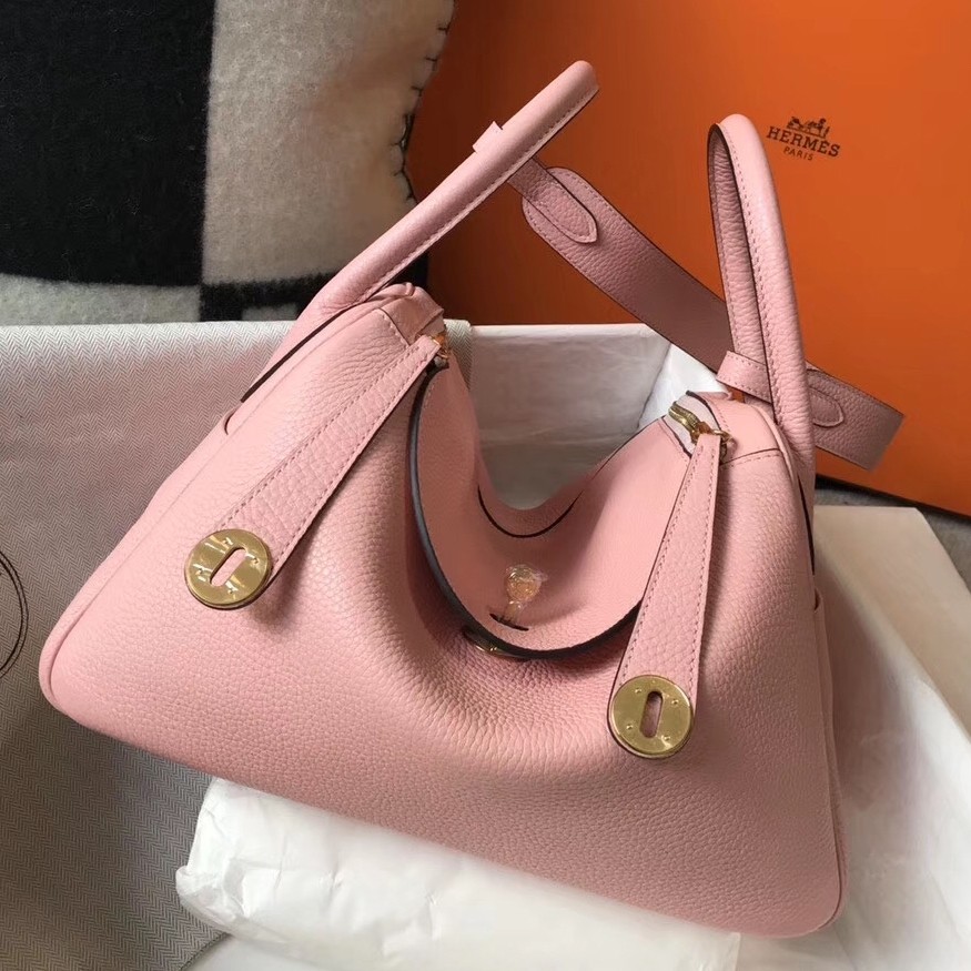 H**mes lindy 26cm bag in pink clemence with ghw