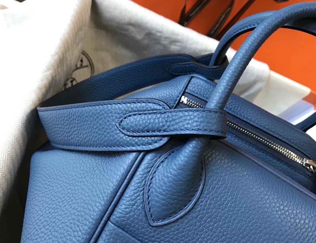 H**mes blue agate clemence lindy 30cm bag with phw
