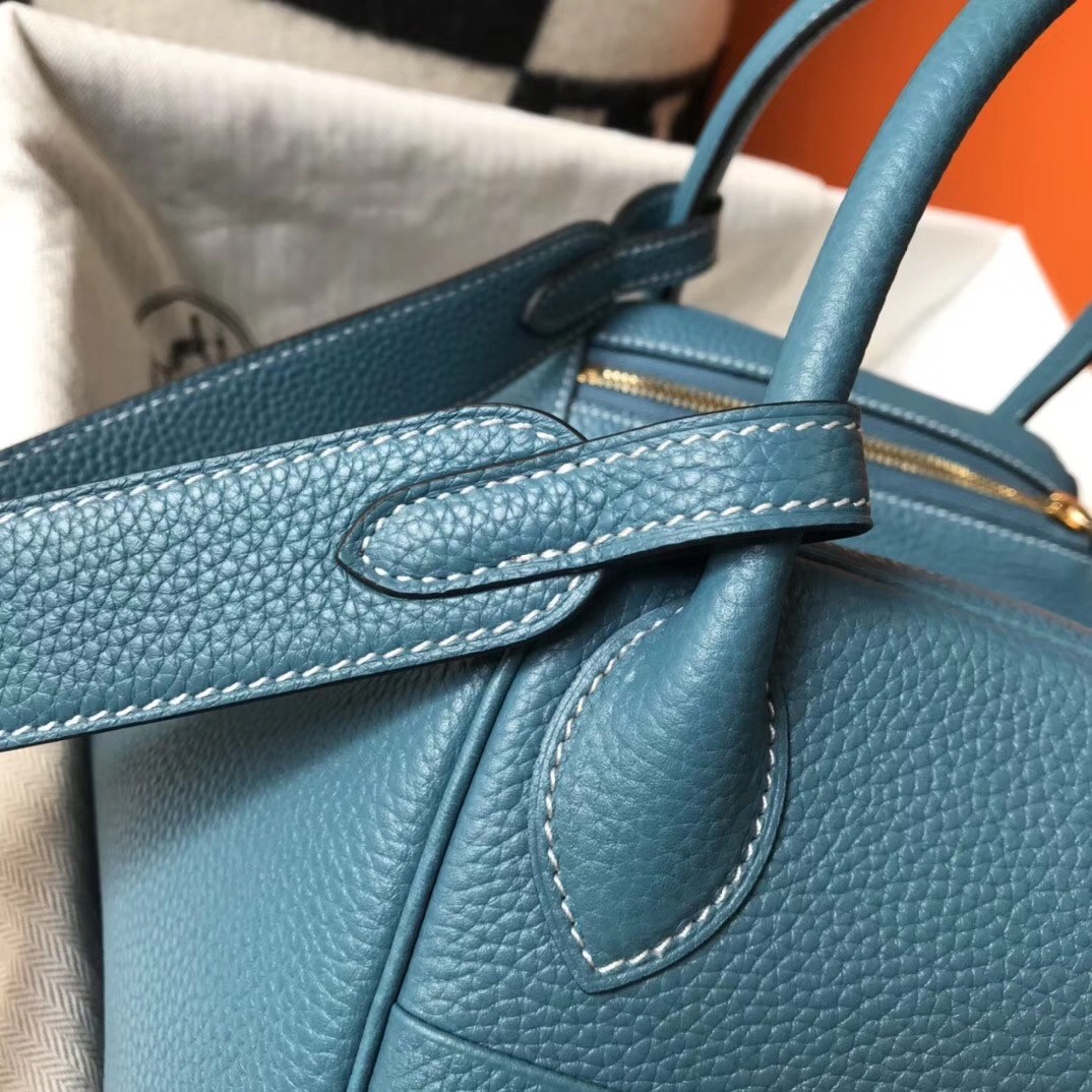 H**mes blue agate clemence lindy 30cm bag with ghw