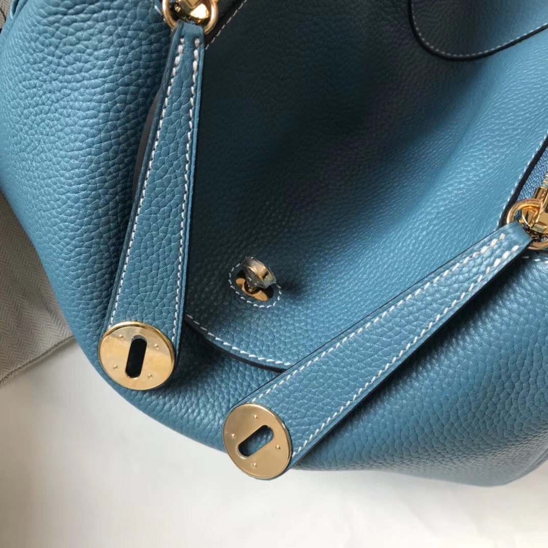 H**mes blue agate clemence lindy 30cm bag with ghw