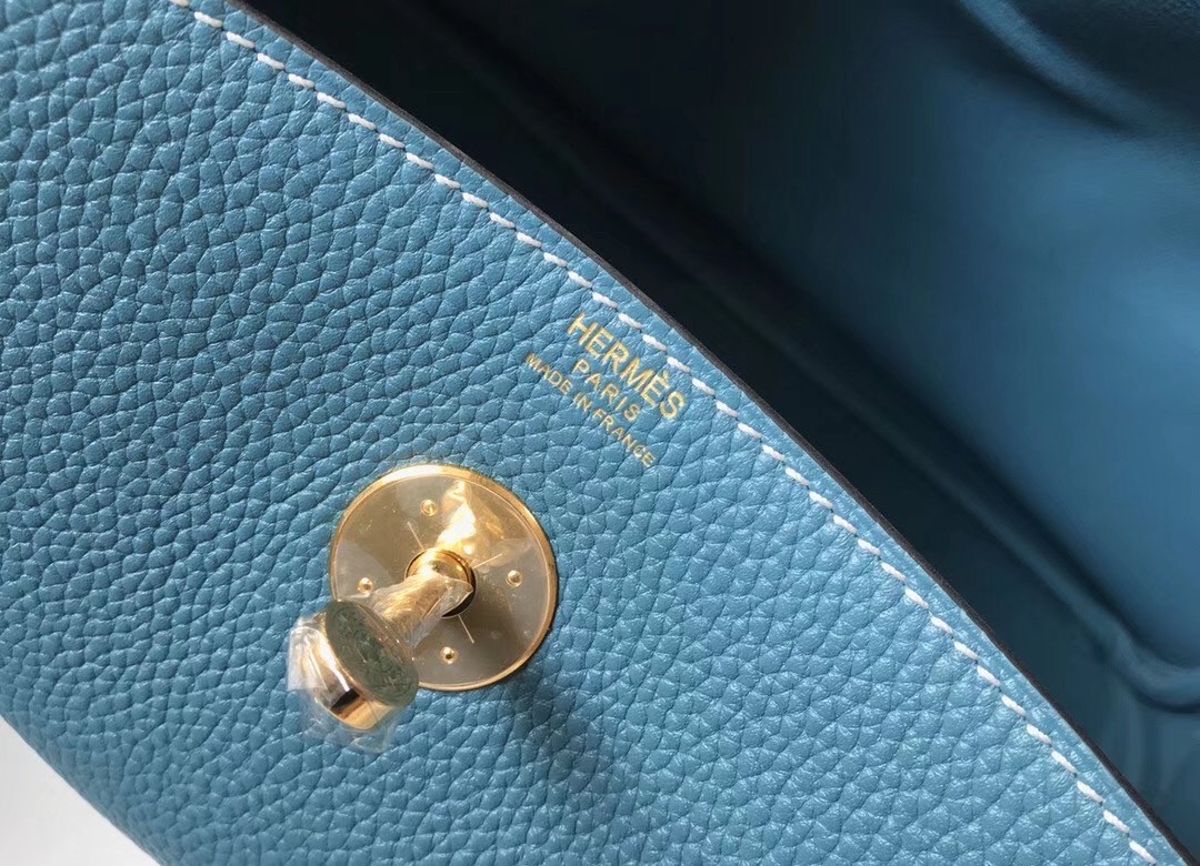 H**mes blue agate clemence lindy 30cm bag with ghw