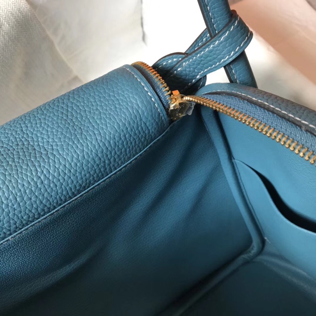 H**mes blue agate clemence lindy 30cm bag with ghw