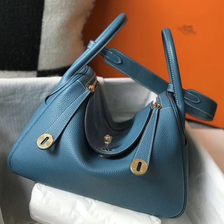 H**mes blue agate clemence lindy 30cm bag with ghw