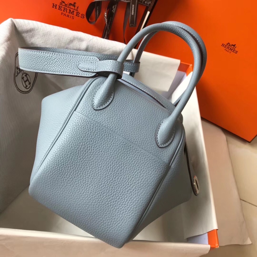 H**mes blue lin clemence lindy 30cm bag with phw