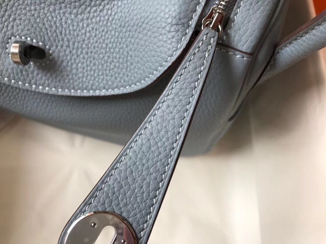 H**mes blue lin clemence lindy 30cm bag with phw