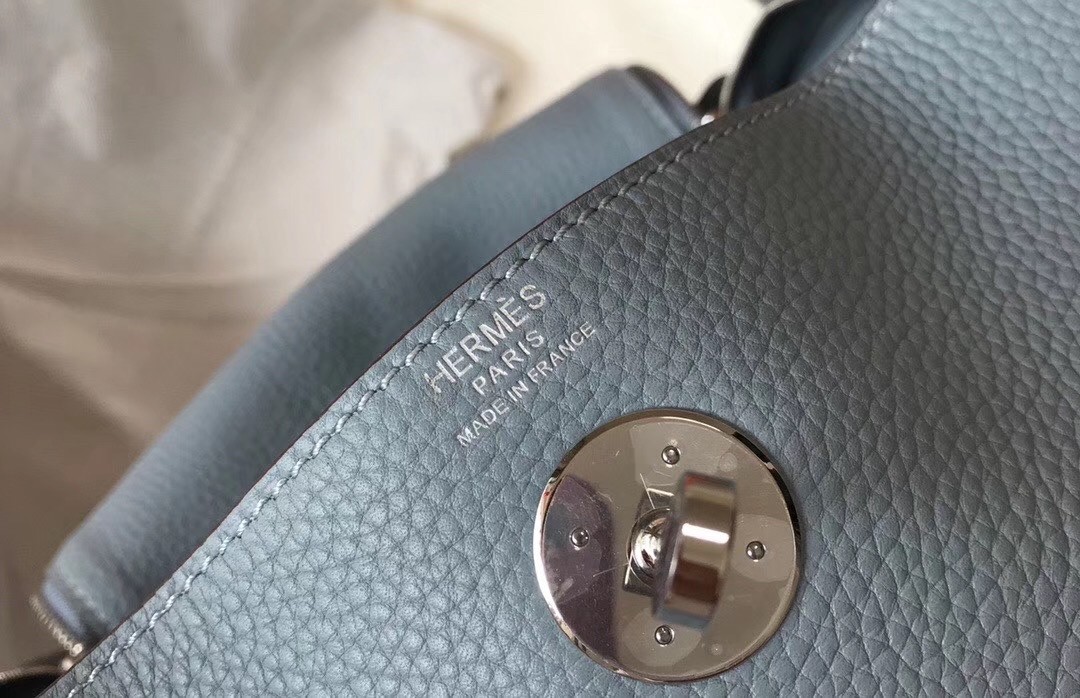 H**mes blue lin clemence lindy 30cm bag with phw
