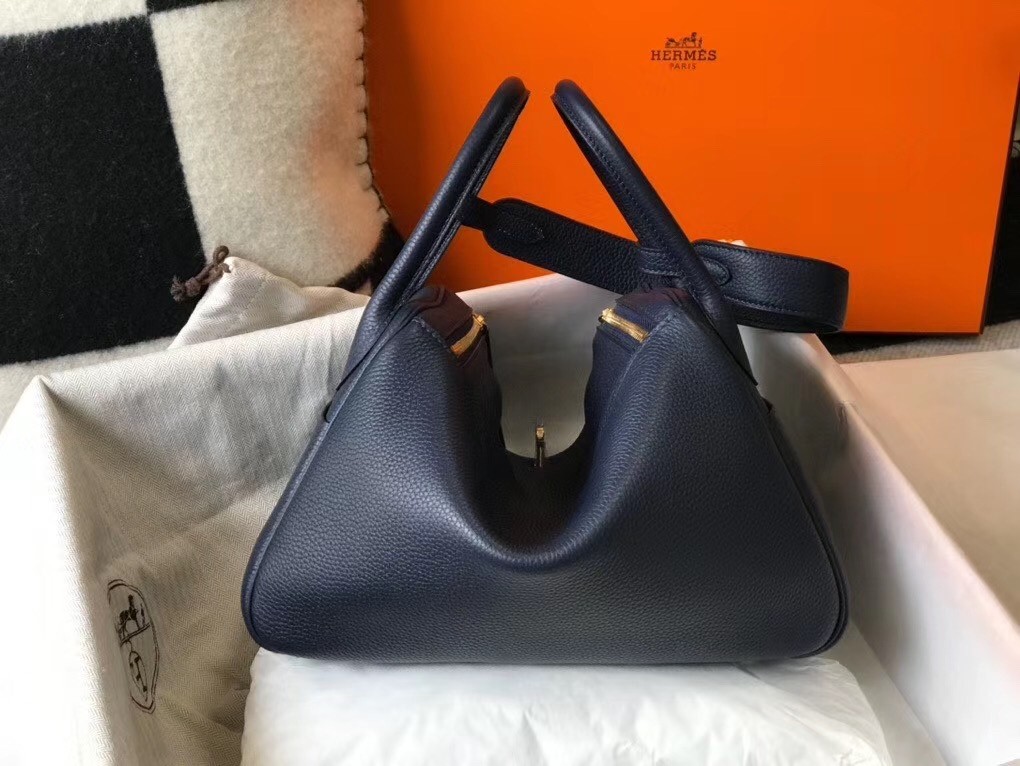 H**mes dark blue clemence lindy 30cm bag with ghw