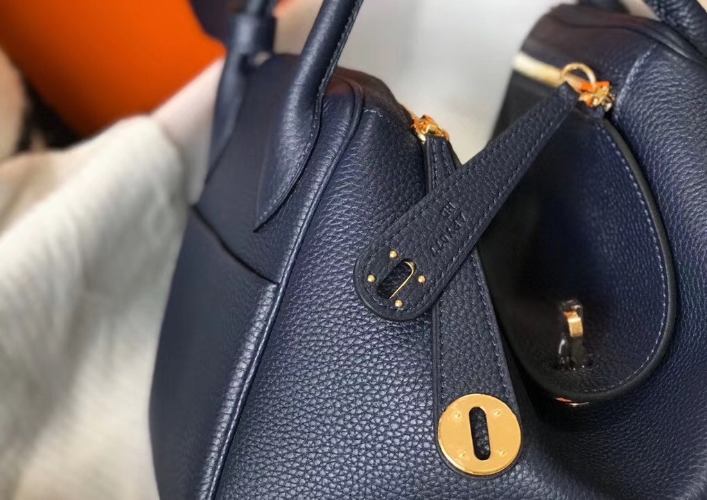 H**mes dark blue clemence lindy 30cm bag with ghw