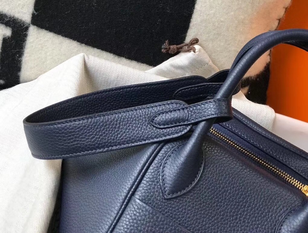 H**mes dark blue clemence lindy 30cm bag with ghw