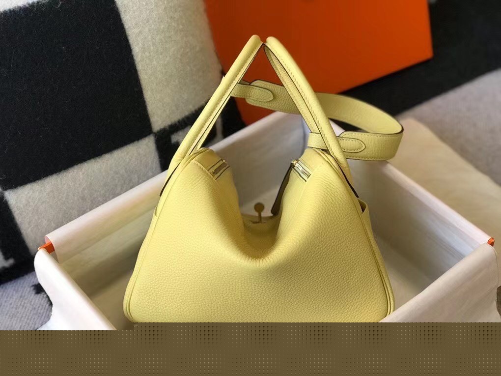 H**mes jaune poussin clemence lindy 30cm bag with ghw