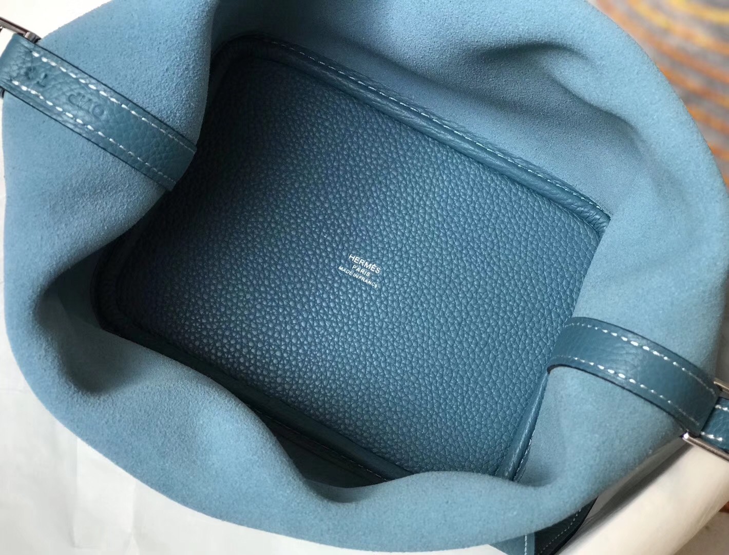H**mes picotin lock 18 bag in blue jean clemence leather
