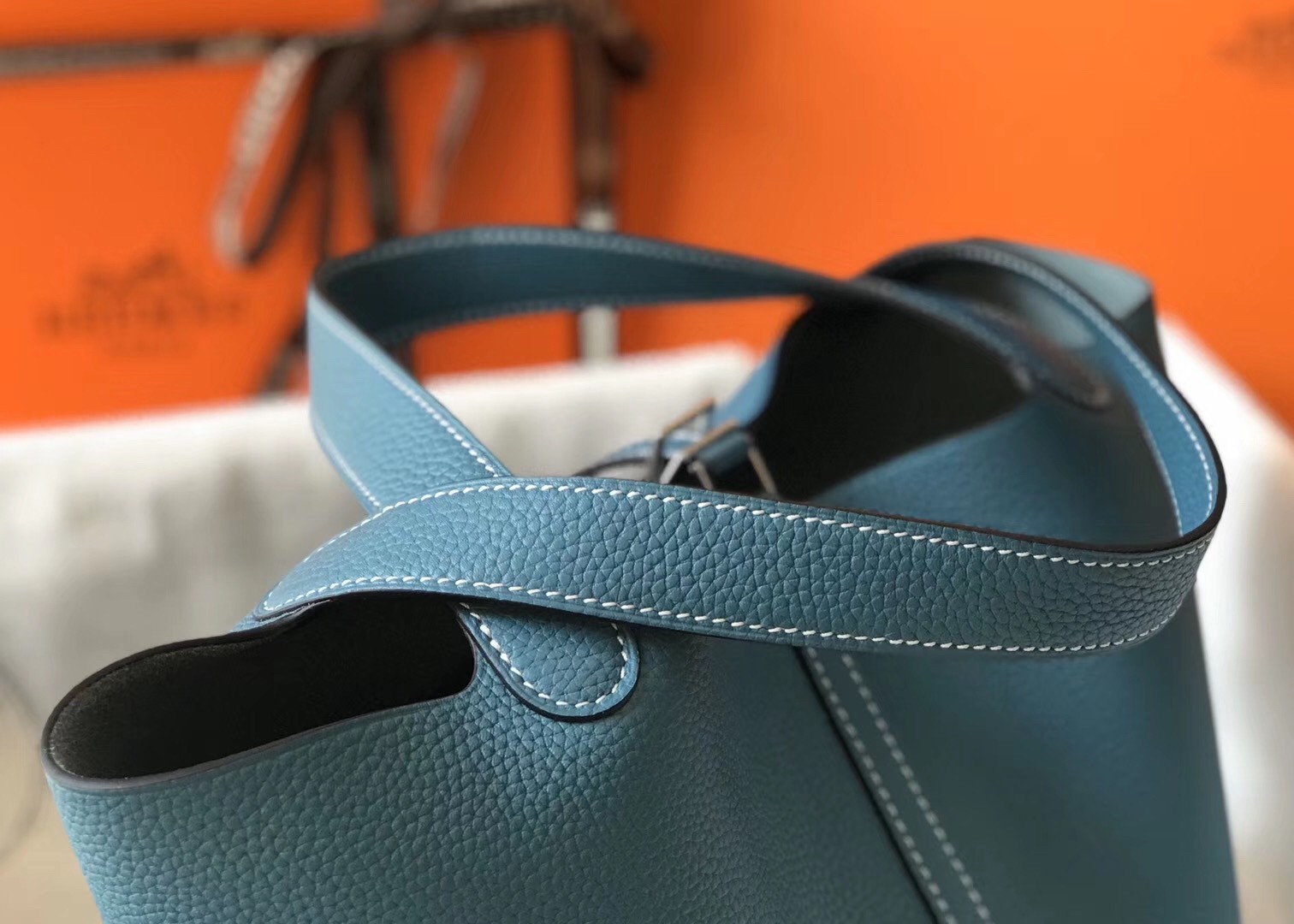H**mes picotin lock 18 bag in blue jean clemence leather