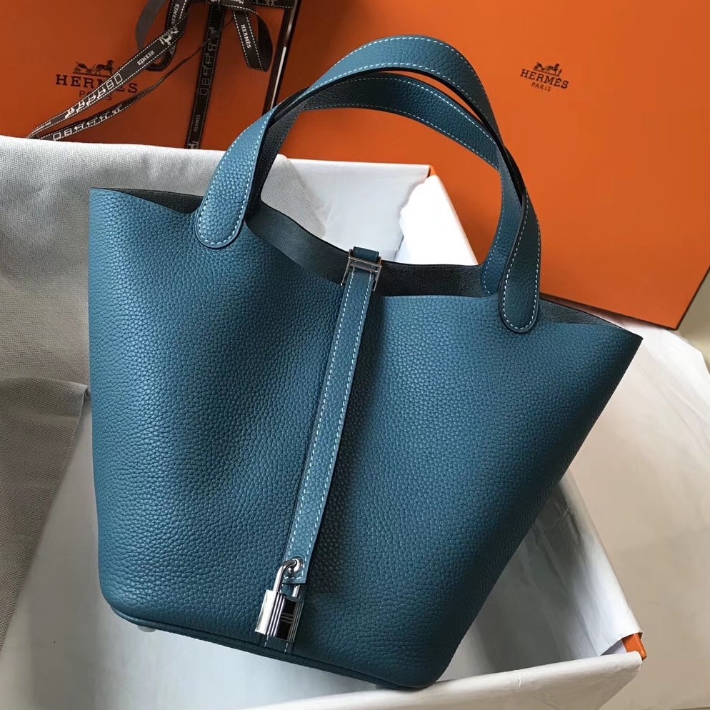 H**mes picotin lock 18 bag in blue jean clemence leather