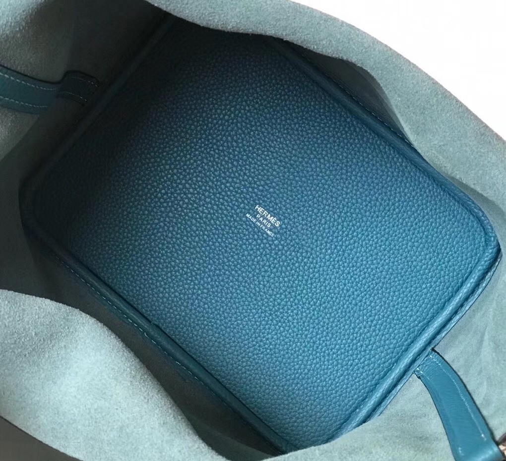 H**mes picotin lock 22 bag in blue jean clemence leather