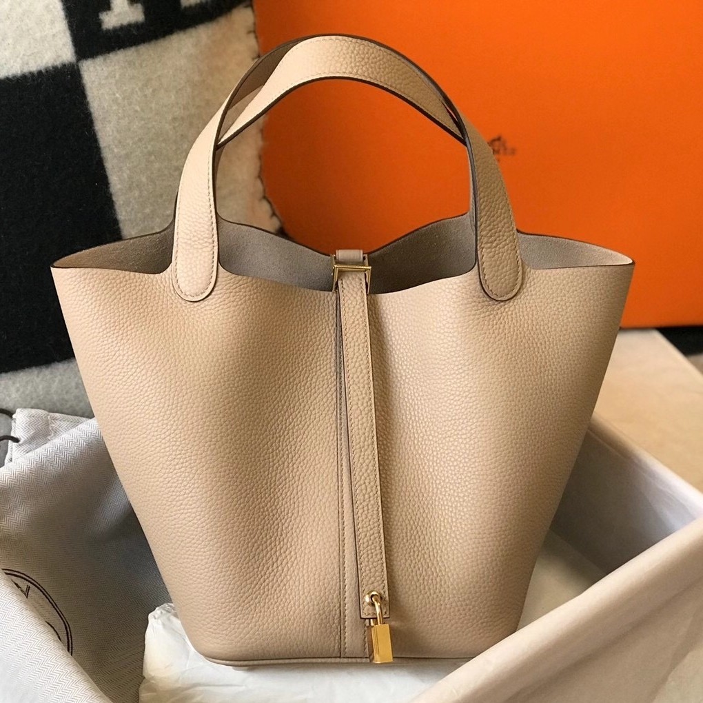 H**mes picotin lock 22 bag in trench clemence leather